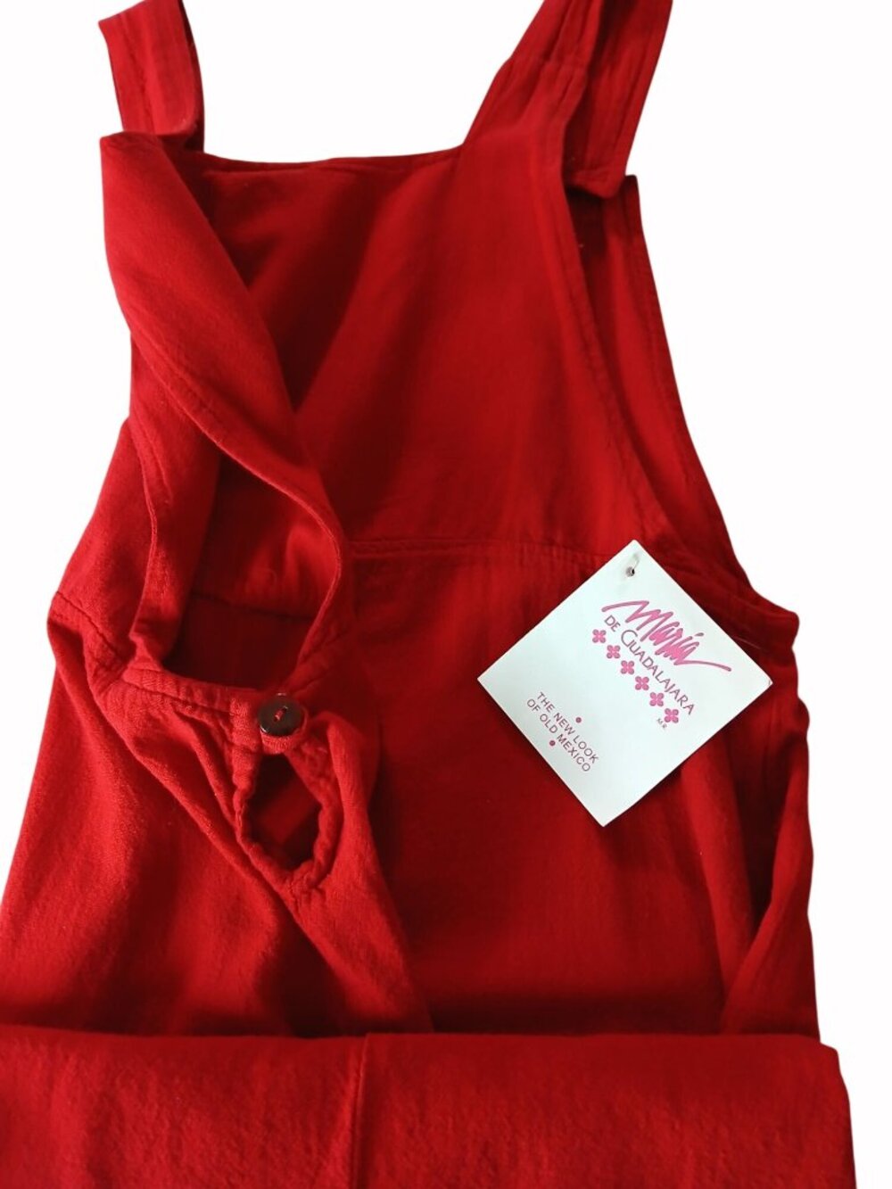 Vintage Maria Guadalajara Red Cotton Jumper Dress Size L Mexico Overalls NOS - Picture 14 of 16